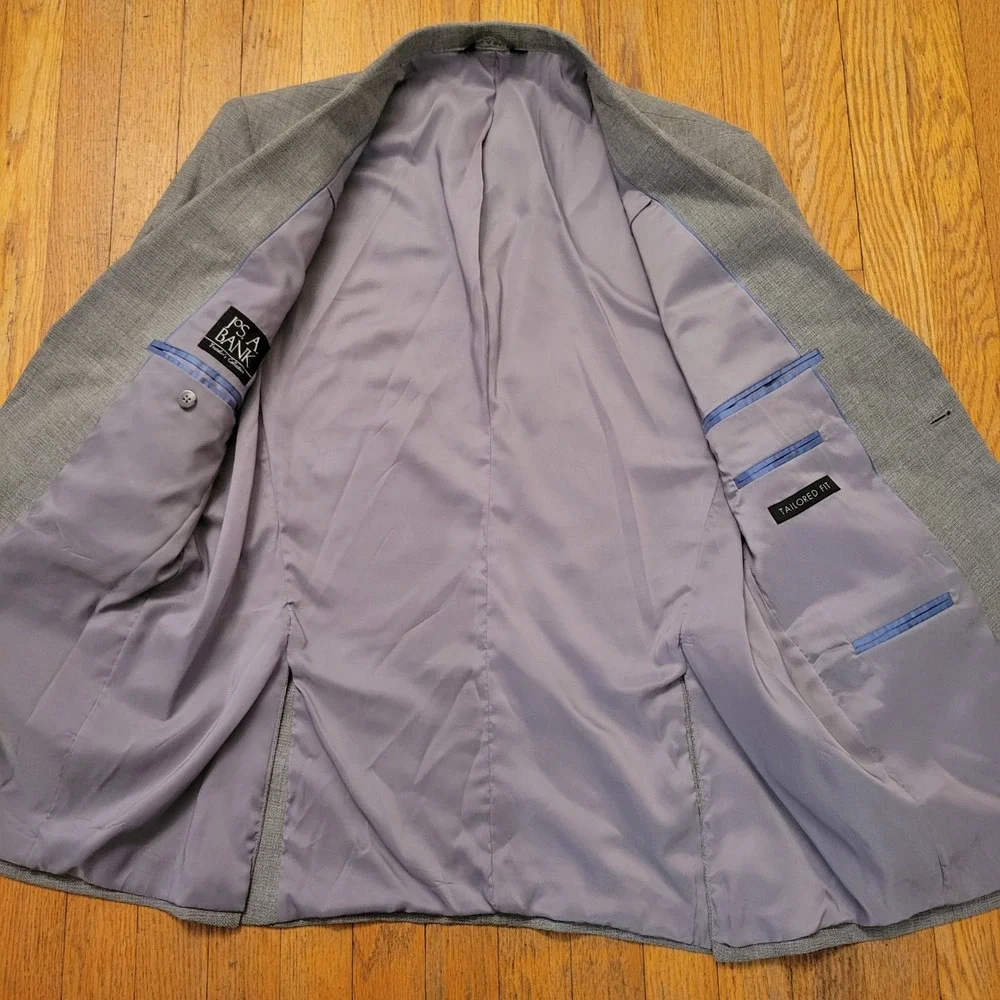 Jos A Bank 42R Blazer Gray Wool Hopsack Tailored Travelers Jacket Sport Coat